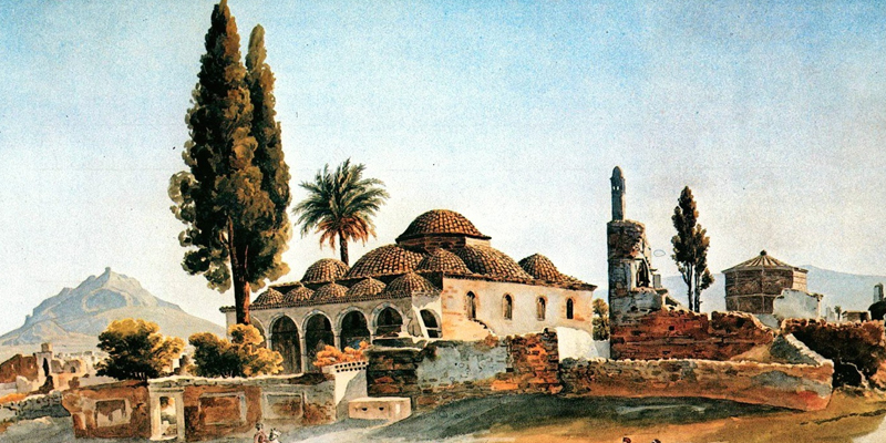 عثمانی دورِ خلافت میں یونان میں بنائی گئی ایک مسجد کی نایاب تصویر جس کے گنبدوں میں ہواکی آمدورفت کیلئے نظام موجود تھا